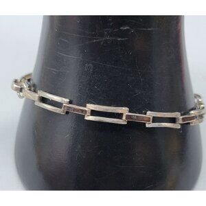 959 Silver 18k Bar Link Bracelet Yellow Gold Spacer Czech Grade Metal 7.25 .18"